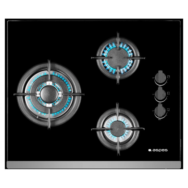 Placa Gas ASPES AEC1301FJ 3f Cristal Negro - Devoraprecios