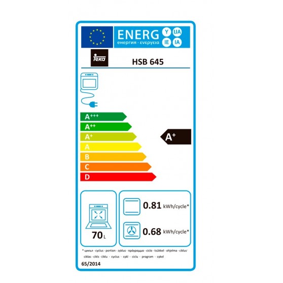 Teka HSB 645 70 L A+ Negro, Acero inoxidable