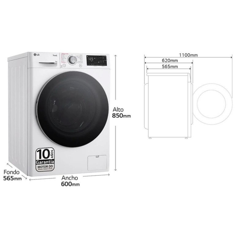 Lavadora LG F4WR5509A1W Blanco 9Kg Vapor Autodos - Devoraprecios